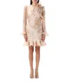 Zimmermann Crush Flower-detailed Linen-silk Mini Dress In Pink