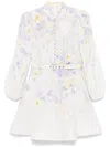 Zimmermann Floral Pattern Dress With High Neckline And Puffed Sleeves In Purple