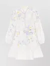 Zimmermann Floral Pattern Dress With High Neckline And Puffed Sleeves