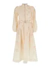 Zimmermann 'crush' Multicolor Midi Dress With Puffed Sleeves And Adjustable And Removable Belt