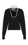 Zimmermann Crush Necklace-detailed Merino Wool Sweater In Black