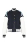 Zimmermann Crush Paneled Denim Varsity Jacket In Dark Wash
