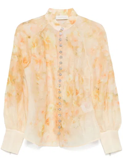 Zimmermann Crush Floral-print Linen-blend Blouse In Multicolor