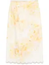 Zimmermann Crush Scalloped Midi Skirt In Yellow Floral In Multi