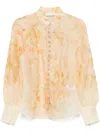 Zimmermann Crush Floral-print Linen-blend Blouse In Yellow