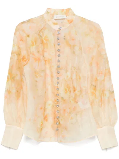 Zimmermann Crush Floral-print Linen-blend Blouse In Multicolor