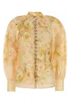 Zimmermann Crush Floral-print Linen-blend Blouse In Yellow
