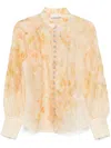 Zimmermann Crush Floral-print Linen-blend Blouse In Yellow