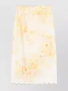 Zimmermann Crush Scalloped Midi Skirt In Yellow Floral In Neutral