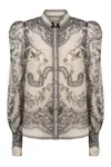 Zimmermann Crush Printed Silk Blouse In Gray