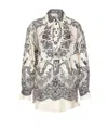 Zimmermann Crush Printed Silk Shirt In Ivolock Ivory Locket