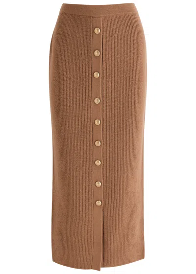 Zimmermann Crush Ribbed Wool Midi Skirt In Tan