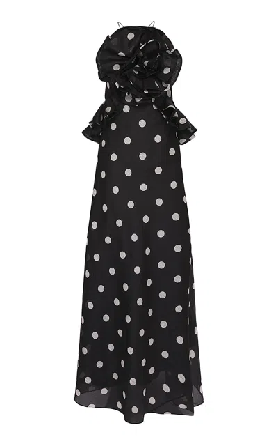 Zimmermann Crush Rosette Polka-dot Linen-silk Maxi Dress In Multi