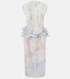 Zimmermann Crush Ruffled Floral Linen And Silk Midi Dress In Purple