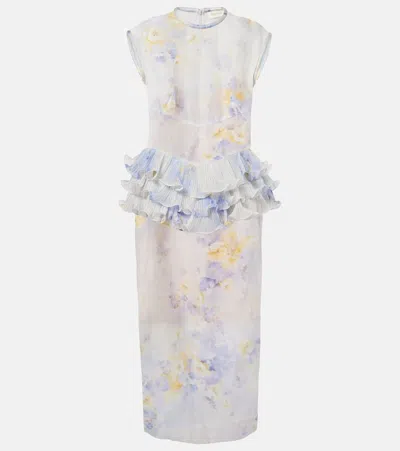 Zimmermann Crush Ruffled Floral Linen And Silk Midi Dress In Purple