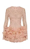 Zimmermann Crush Lace Frill Sleeved Mini Dress In Light Pink