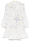 Zimmermann Floral Pattern Dress With High Neckline And Puffed Sleeves