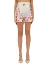 Zimmermann Crystal-embellished Floral-print Silk And Cotton-blend Twill Shorts In White