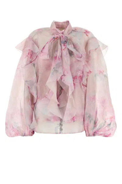 Zimmermann Crush Silk Blend Blouse In Pink