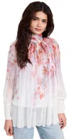 Zimmermann Crush Pleated Floral-print Crepon Blouse In Scarlet Floral