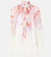Zimmermann Crush Pleated Floral-print Crepon Blouse In Multicoloured