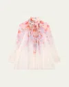 Zimmermann Crush Pleated Floral-print Crepon Blouse In Scarlet Floral