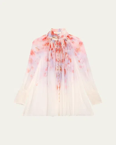 ZIMMERMANN CRUSH SMOCKED LONG-SLEEVE BLOUSE