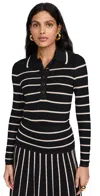 Zimmermann Crush Striped Knit Polo Top In Black/cream