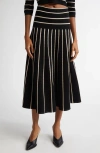Zimmermann Crush Striped Knit Midi Skirt In Black/cream