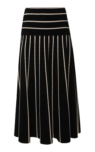 Zimmermann Crush Striped Knit Midi Skirt In Black/cream