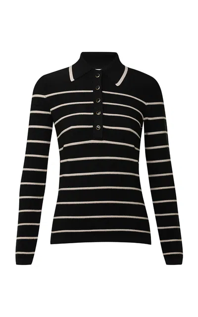 Zimmermann Crush Striped Knit Polo Top In Black