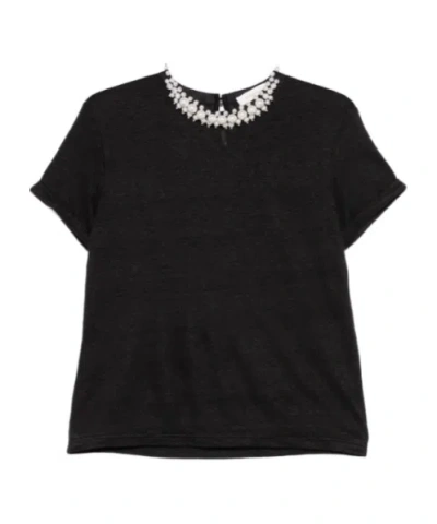 Zimmermann Embellished Neckline T-shirt Keyhole Back In Black