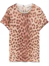 Zimmermann Pearl-embellished Animal-print Linen T-shirt In Brown