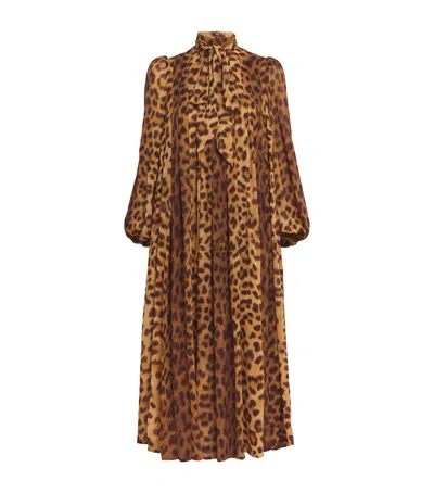 Zimmermann Crush Tie-neck Midi Dress In Leopard