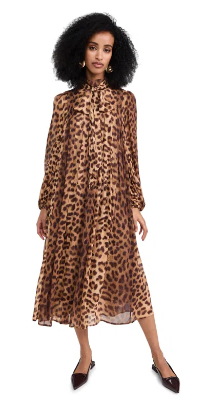 Zimmermann Crush Tie-neck Midi Dress In Leopard