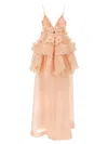 Zimmermann Linen And Silk Long Dress With Embroidered Flounces In Pale Pink