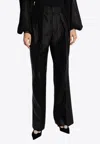 Zimmermann Crush Tuck Wide Leg Creased Pants In Black