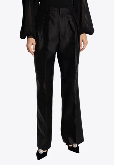 Zimmermann Crush Tuck Wide Leg Creased Pants In Black