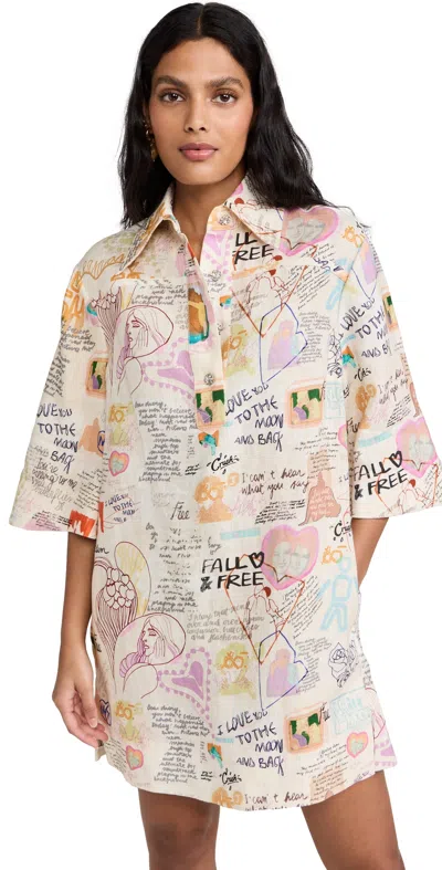 Zimmermann Dear Diary Print Linen Shirtdress