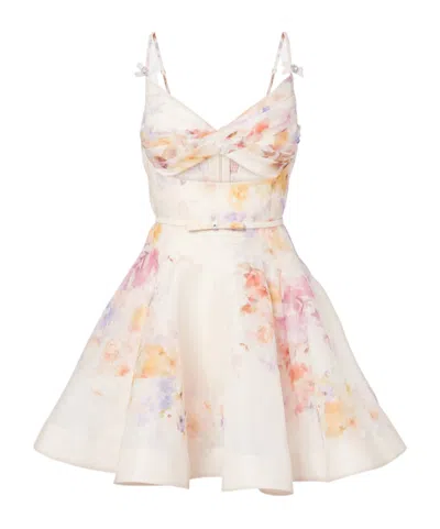 Zimmermann Crush Twist Floral Linen And Silk Minidress In Multi