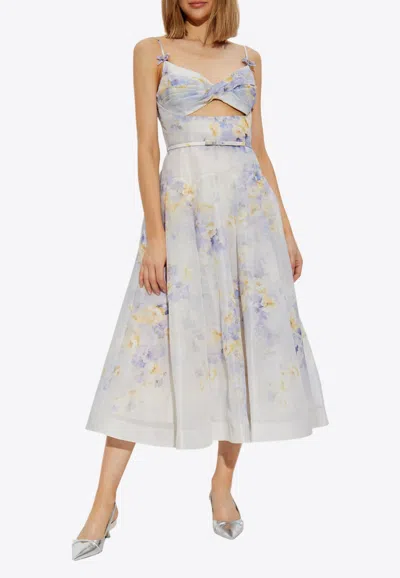 ZIMMERMANN CRUSH TWIST FLORAL PRINT MIDI DRESS