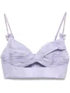 Zimmermann Crush Twisted Linen-silk Crop Top In Purple