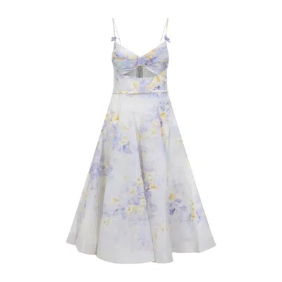 ZIMMERMANN CRUSH TWIST FRONT LILAC LINEN MIDI DRESS
