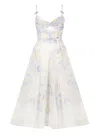 Zimmermann Crush Belted Twist-front Embellished Floral-print Linen And Silk-blend Organza Midi Dress