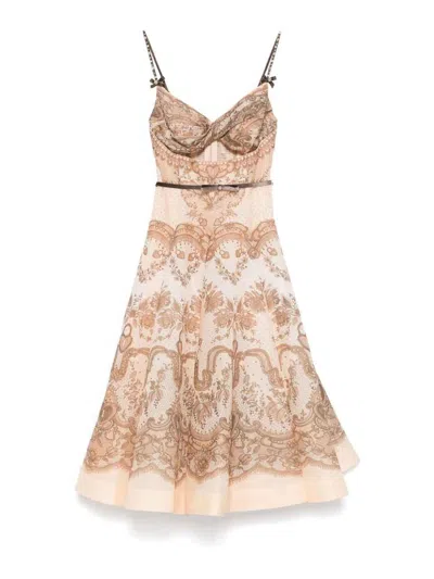 Zimmermann Crush Twist Front Midi Dress In Peach Lace Print