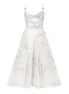 Zimmermann Crush Belted Twist-front Embellished Floral-print Linen And Silk-blend Organza Midi Dress In White