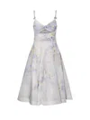 Zimmermann Crush Belted Twist-front Embellished Floral-print Linen And Silk-blend Organza Midi Dress In White