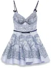 Zimmermann Crush Embellished Velvet-trimmed Printed Linen And Silk-blend Mini Dress In Blue