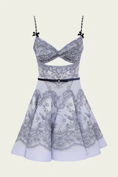 ZIMMERMANN CRUSH TWIST FRONT MINI DRESS IN BLUE LACE PRINT