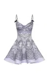 Zimmermann Crush Embellished Velvet-trimmed Printed Linen And Silk-blend Mini Dress In Blue